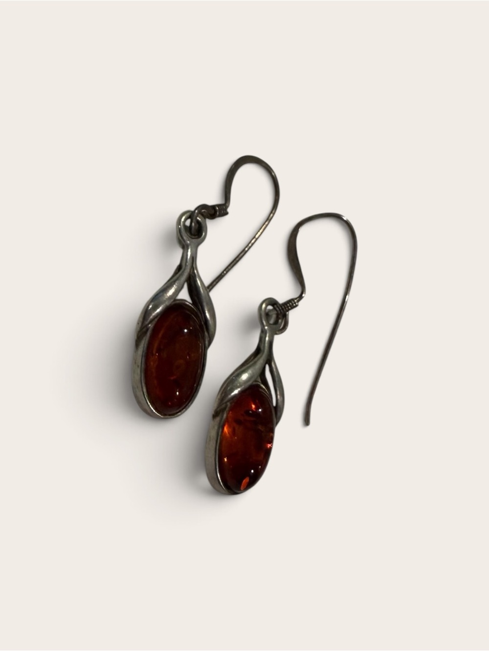 Baltic Honey Amber Teardrop  Sterling Silver Dangle Earrings -